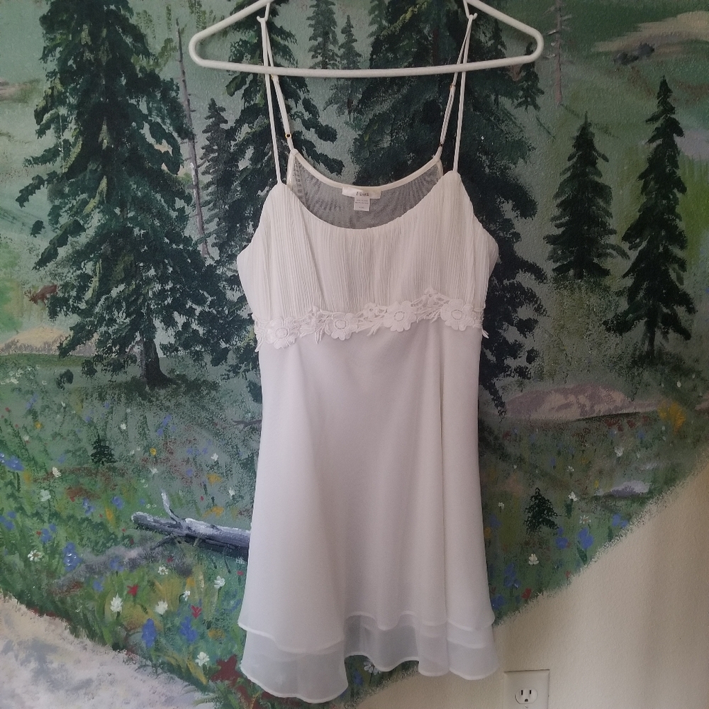 Flora negligee Nightie mesh thin straps floral lace applique cream fairy Sheer
